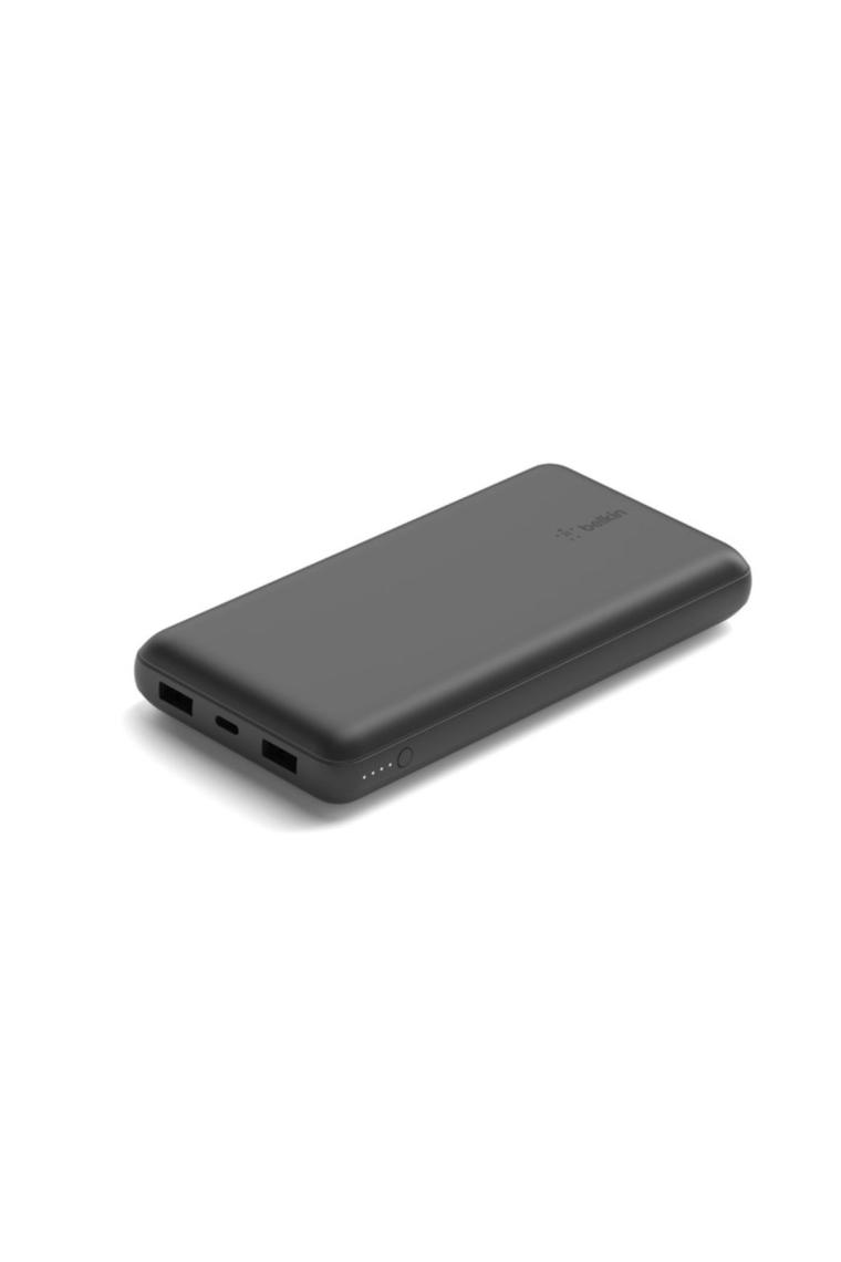 20K Power Bank with USB-C 15W, Dual USB-A, 15cm USB-A to C Cable, Black