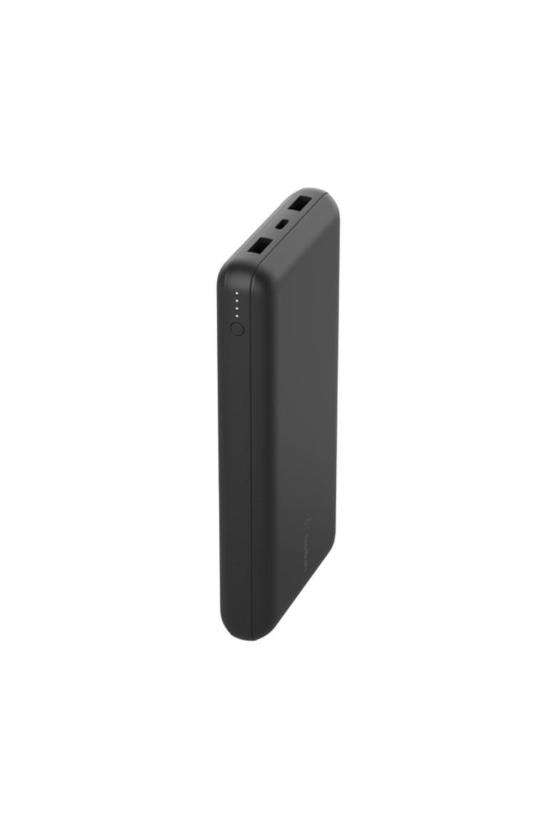20K Power Bank with USB-C 15W, Dual USB-A, 15cm USB-A to C Cable, Black