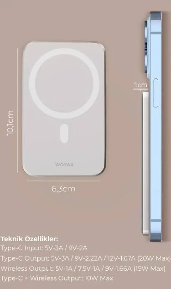 Woyax By Deji Magsafe Powerbank 5000 Mah 20w Hızlı Taşınabilir Batarya iPhone 12 13 14 15 16 Pro Max Mini - BEYAZ