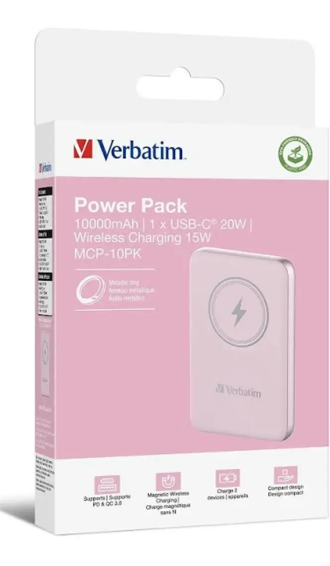 Verbatim Magsafe 10000 Mah Manyetik Kablosuz Powerbank Verbatim 10000MAH Manyetik Kablosuz Şarj - Pembe