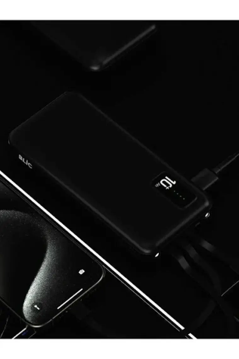 Blic Bpb4 10.000MAH LED Işıklı Powerbank Siyah | 4 Cihaz Aynı Anda Şarj | Dahili 3in1 Kablo