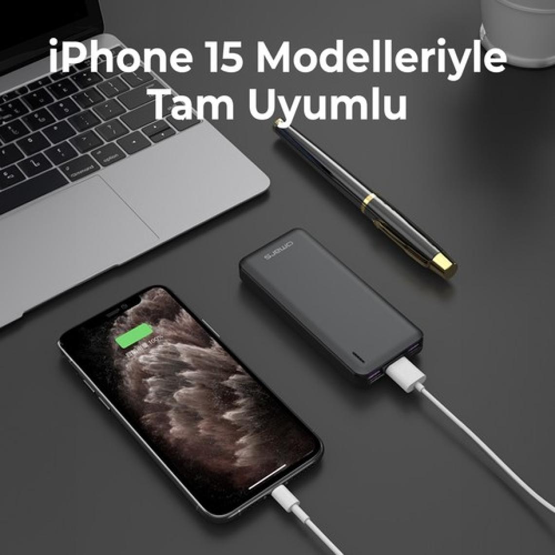 Omars 10000MAH 20W Type-C Pd ve 2*usb-A Üç Çıkışlı LED Işıklı Powerbank Siyah