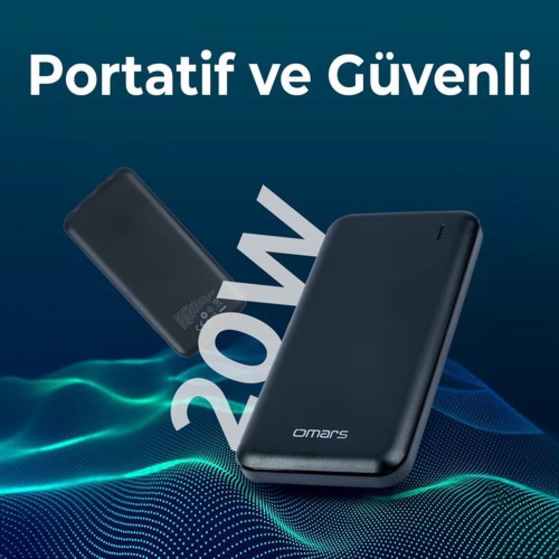 Omars 10000MAH 20W Type-C Pd ve 2*usb-A Üç Çıkışlı LED Işıklı Powerbank Siyah
