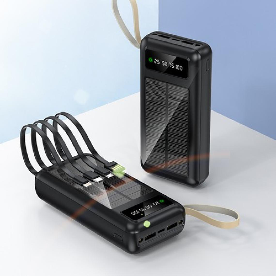 Robeve Acl 30000 Mah Powerbank Göstergeli Powerbank Solar Fenerli Güneş Enerjili Type C - Lightning - Micro USB - USB Kablolu Powerbank Taşınabilir Şarj Aleti Hızlı Şarj Aleti Powerbank Pw-61