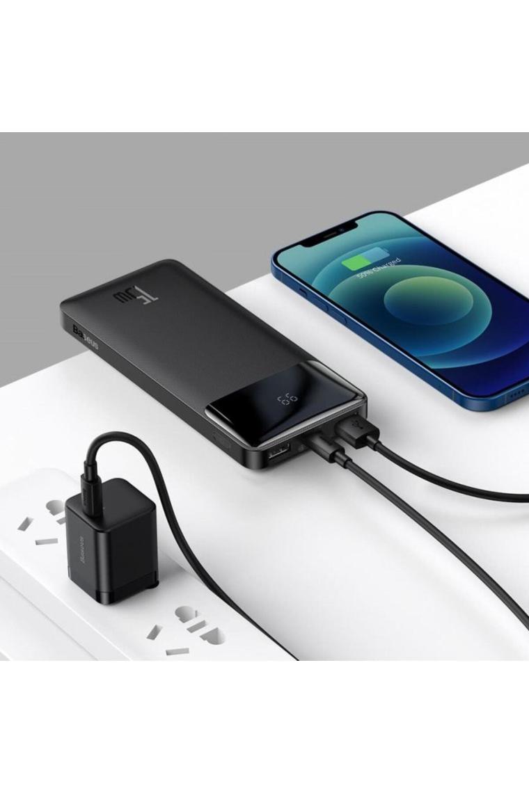 Baseus Bipow 10000 mAh 15 W Hızlı Şarj LED Göstergeli Powerbank Siyah