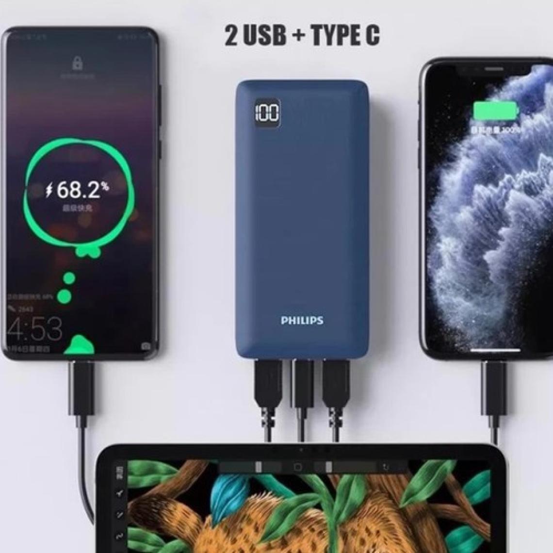 Philips 20000 mAh Powerbank 22.5W USB ve Type-C PD Üç Çıkışlı Led Göstergeli