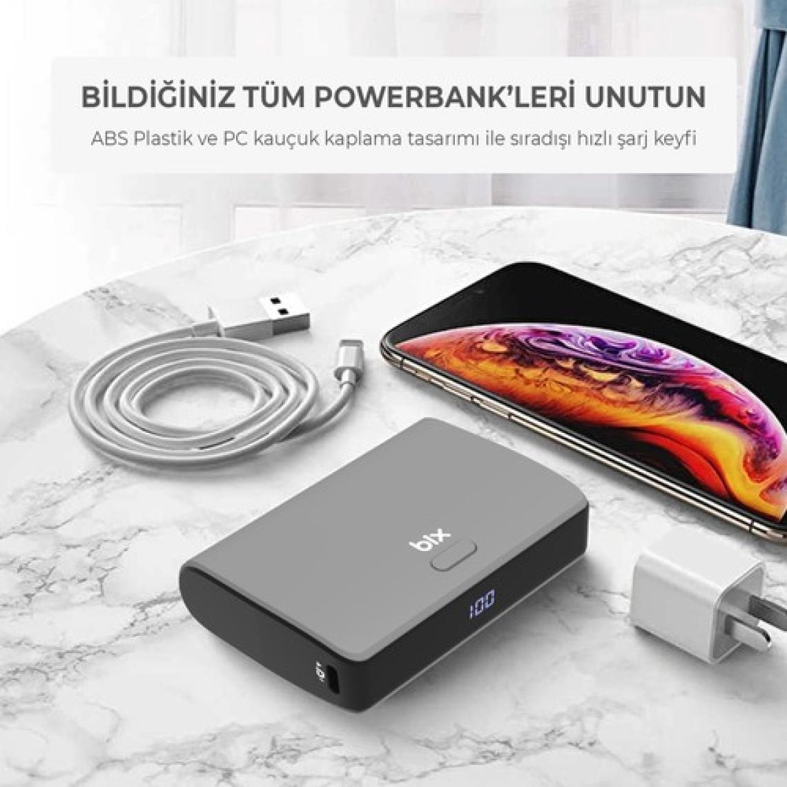 Bix PB106 10000MAH PD20W Type-C USB Çift Çıkışlı LED Göstergeli Mini Powerbank
