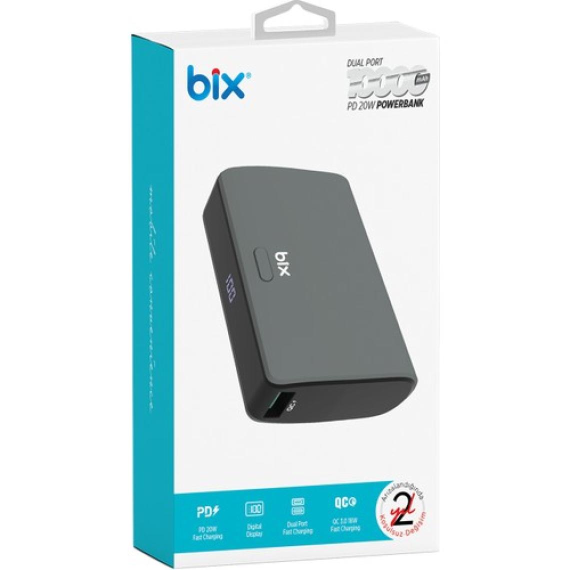 Bix PB106 10000MAH PD20W Type-C USB Çift Çıkışlı LED Göstergeli Mini Powerbank