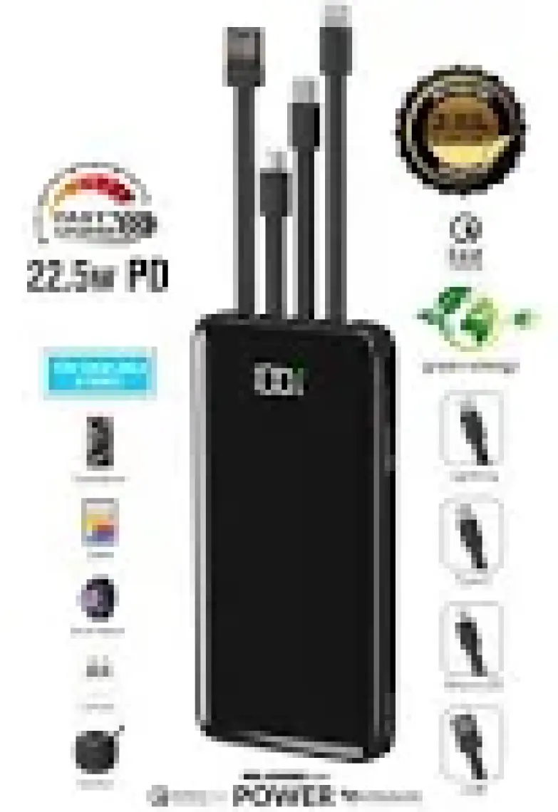 Intouch 10.000 mAh Quick 22,5W Pd Qc 3.0 Dijital Göstergeli Dahili Çoklu Kablolu Powerbank