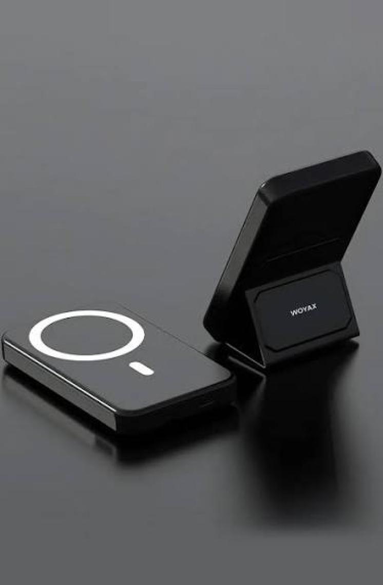 Woyax By Deji Magsafe Powerbank 10000 mAh Standlı Hızlı Taşınabilir Şarj Cihazı Batarya iPhone 11 12 13 14 15 16 Android Siyah