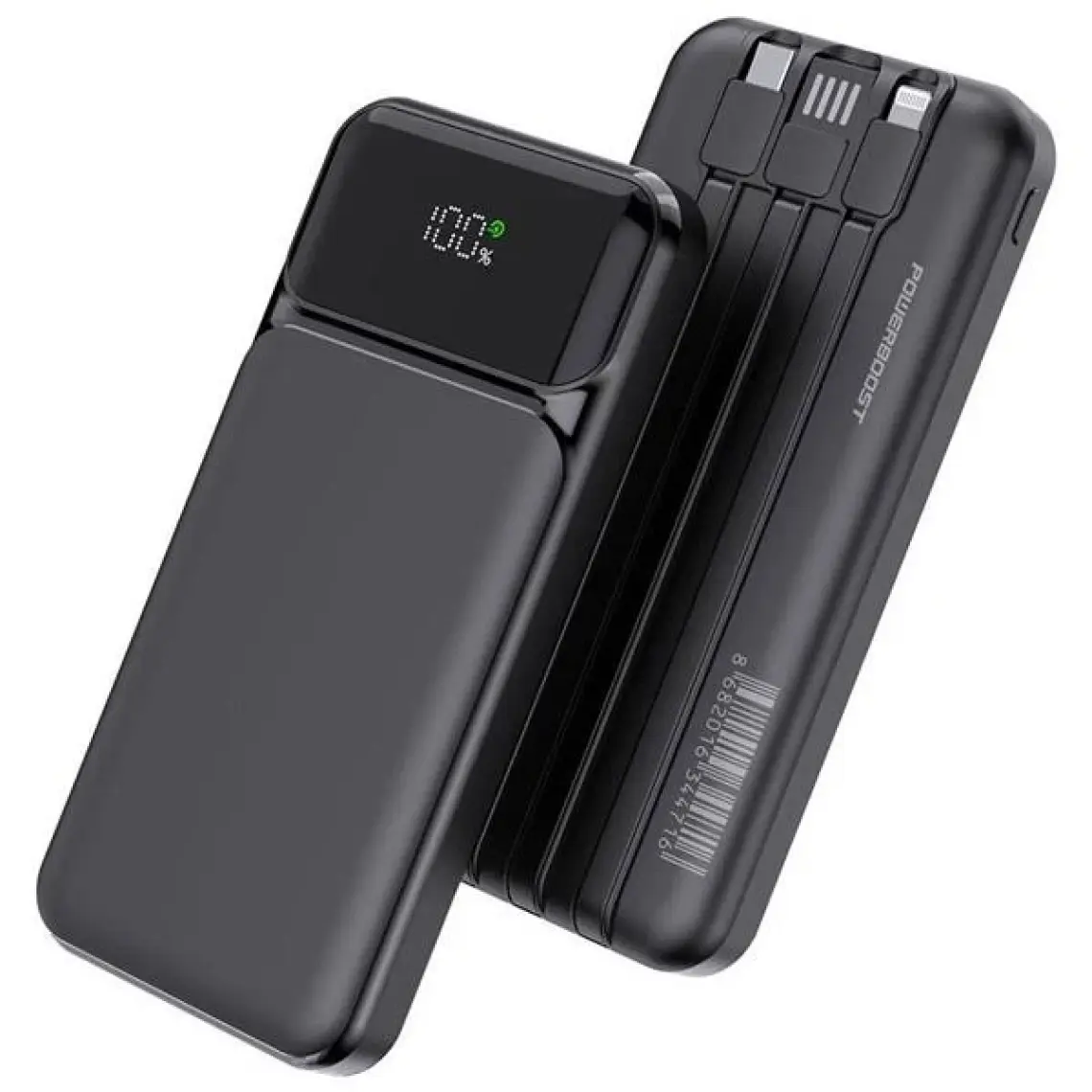 Powerboost Nıght 125B 10000MAH PD20W HSC22.5W Dahili Kablolu LCD Siyah Taşınabilir Şarj Cihazı Powerbank