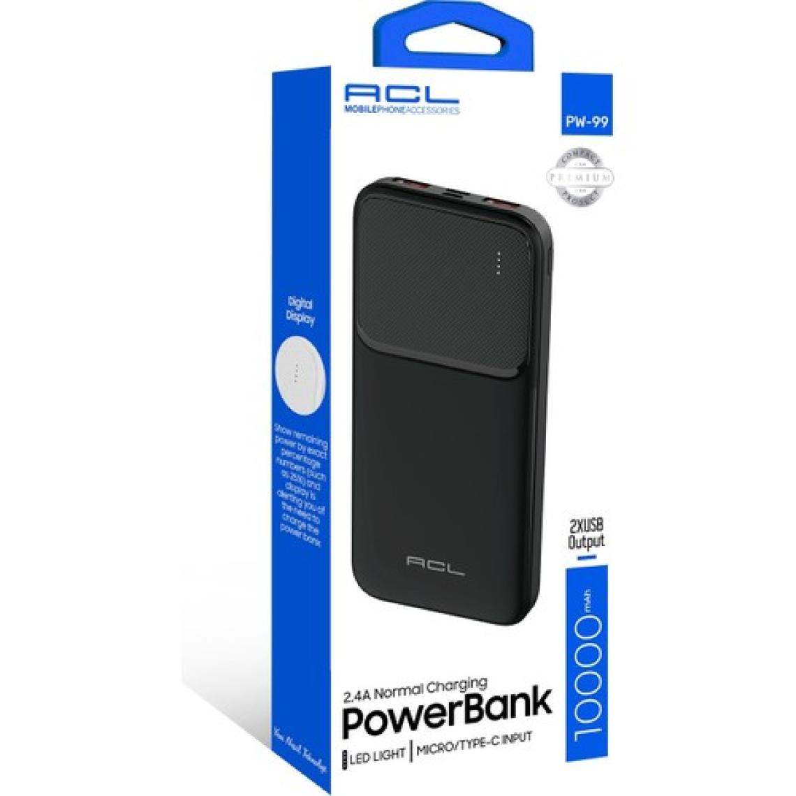 Acl Pw-99 10000MAH Powerbank Siyah | LED Göstergeli, Çift USB & Type-C Çıkışlı, Akıllı Güvenlik Sistemli Taşınabilir Şarj Cihazı