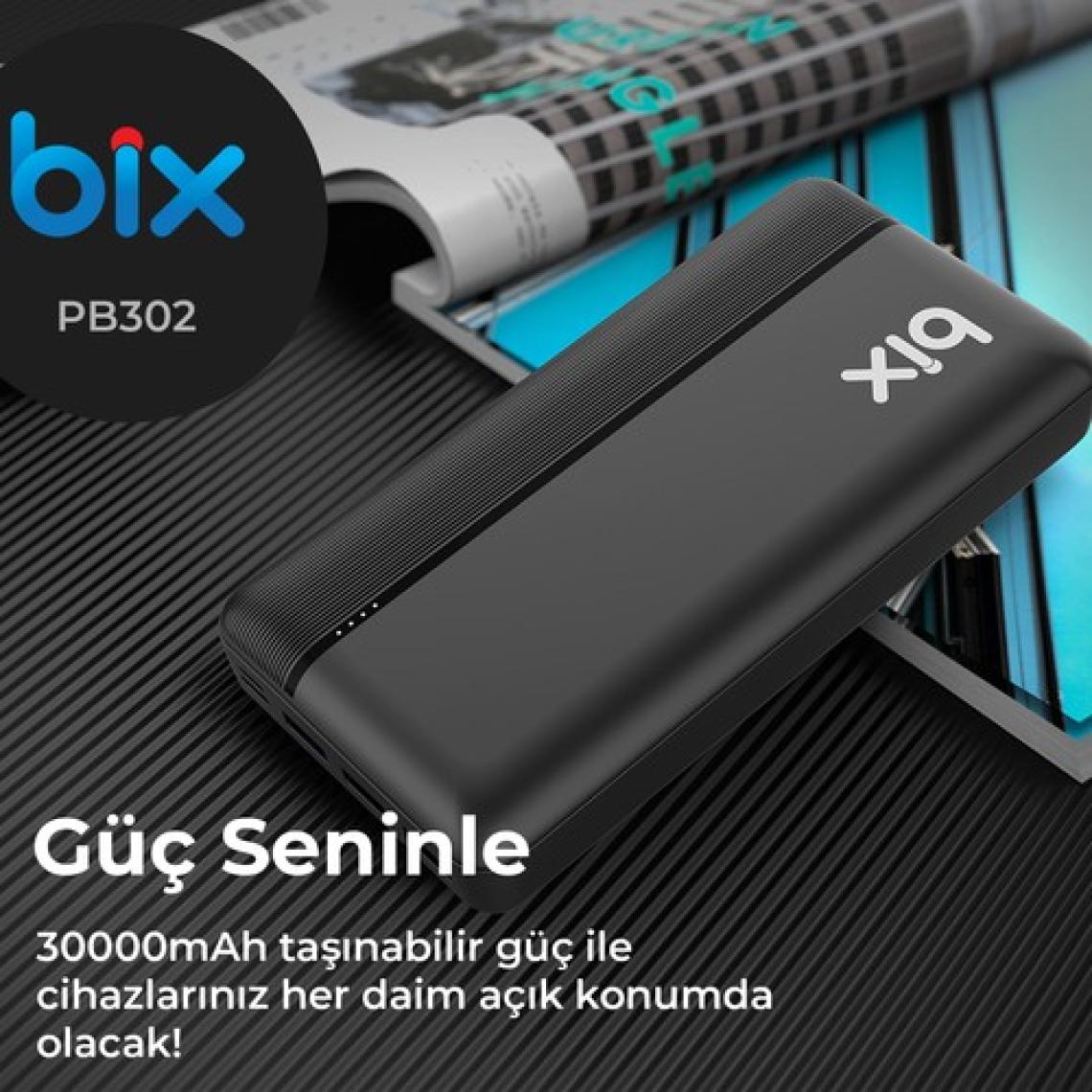 Bix PB302 22.5W 30000 mAh Hızlı Şarj Powerbank Siyah