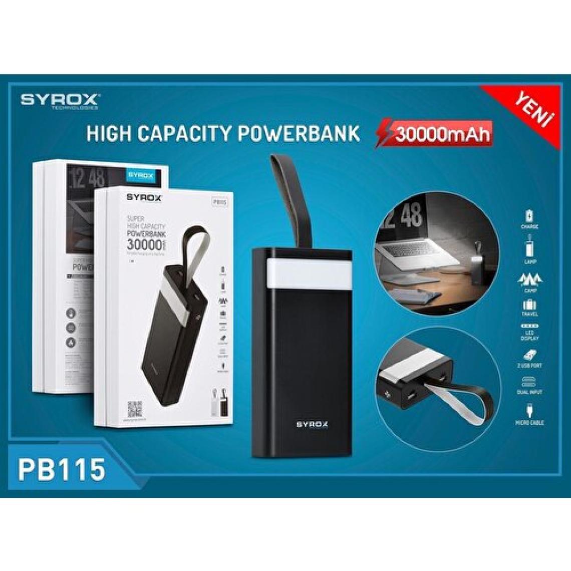 Syrox PB115 30000 mAh LED Göstergeli Powerbank Siyah