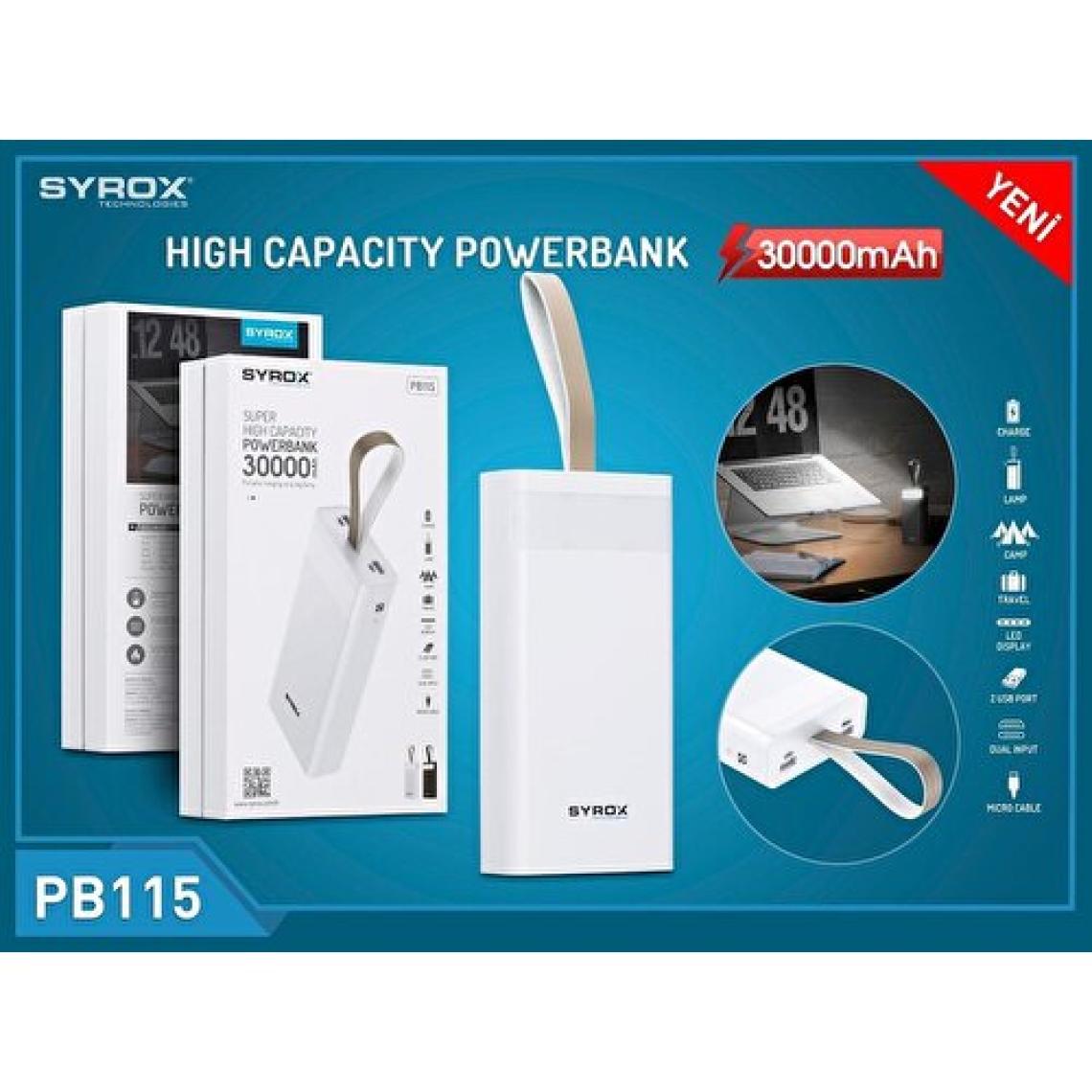 Syrox PB115 30000 mAh LED Göstergeli Powerbank Siyah
