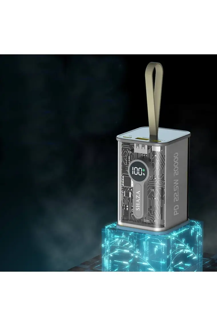 Shaza Dijital Göstergeli 22.5W Usb Ve Type-C Girişli 20000 Mah Crystal Powerbank Gri