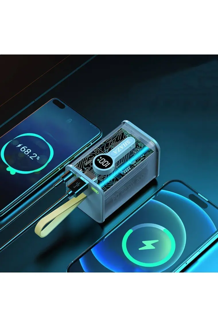 Shaza Dijital Göstergeli 22.5W Usb Ve Type-C Girişli 20000 Mah Crystal Powerbank Gri