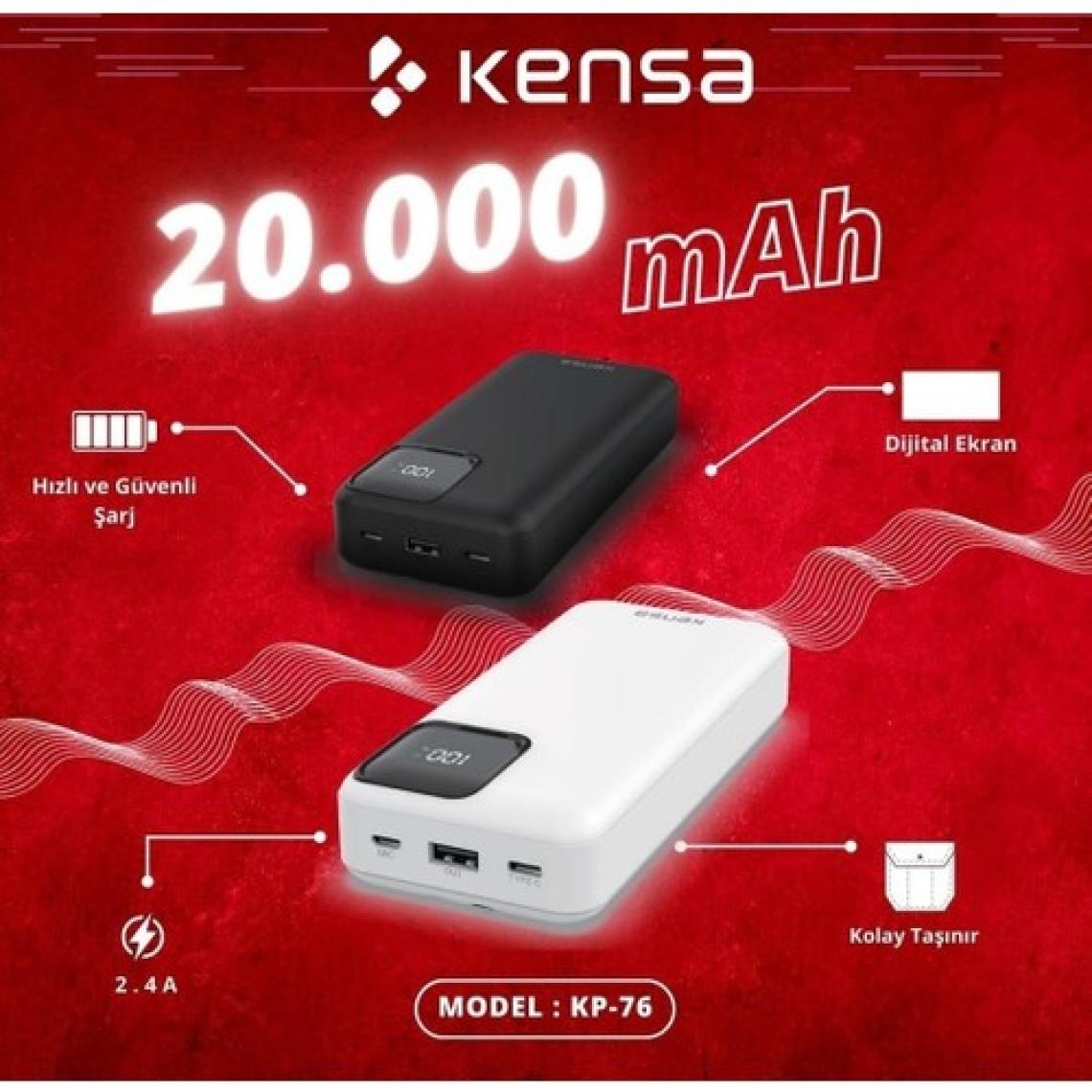 Kensa Powerbank Kendinden Kablolu 22.5 W Ultra Hızlı ve Güçlü 20.000 Mah Typc-E ve Lightning Kablolu Pd