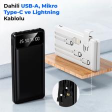 ACL PW-82 10.000mAh Powerbank Çoklu Şarj Kablolu Taşınabilir Şarj Cihazı