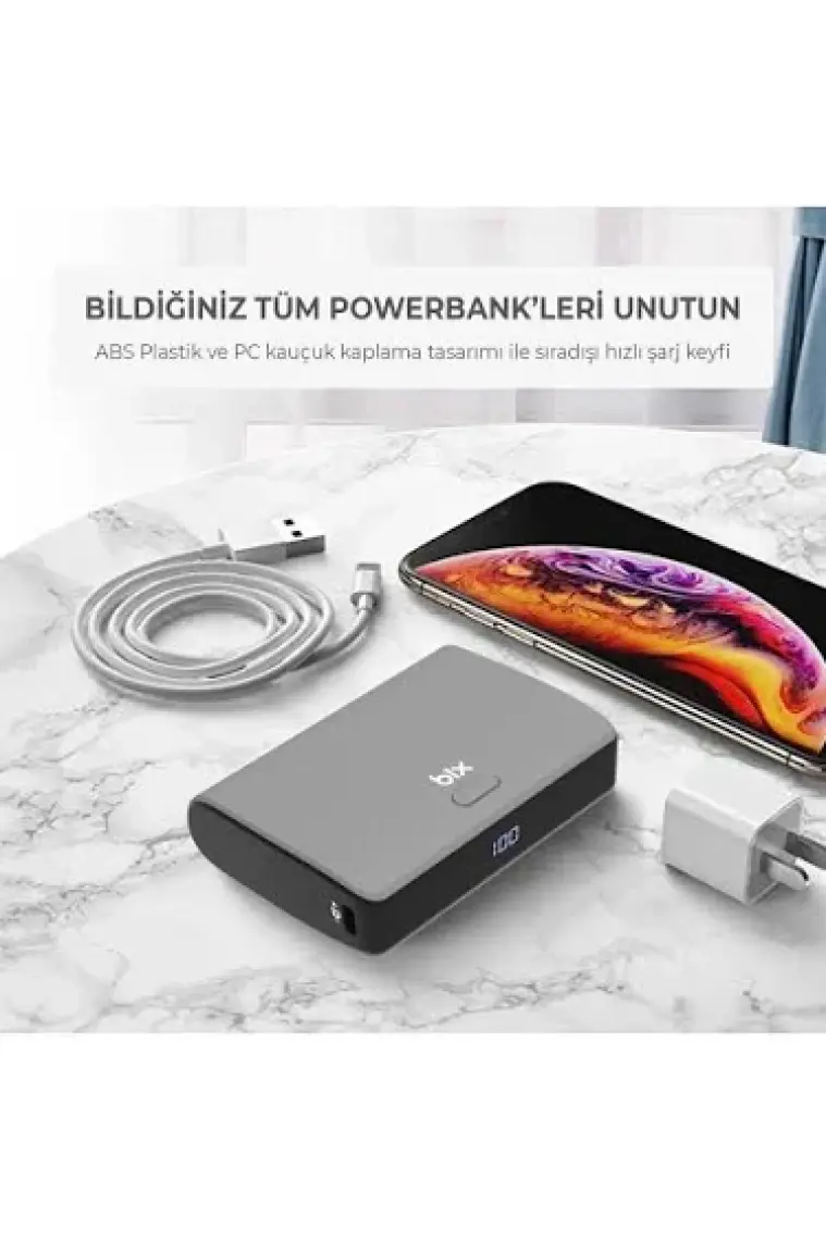 Bix PB106 10000mAh PD20W Type-C USB-A SCP 22.5W Çift Çıkışlı LED Göstergeli Kauçuk Kaplama Cep Boy Mini Powerbank Yeşil