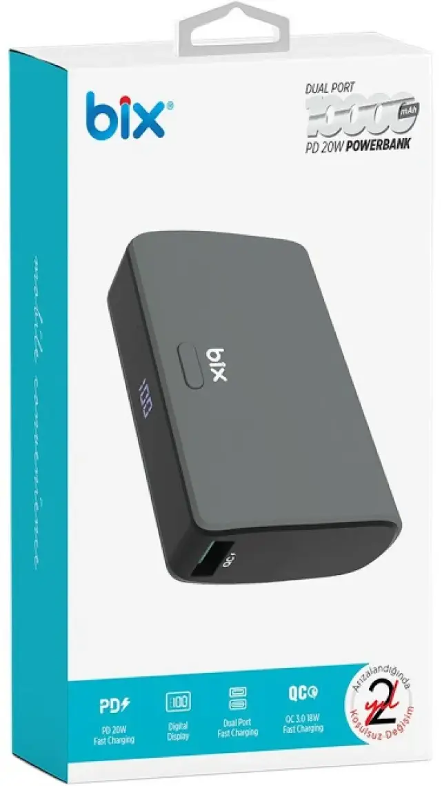 Bix PB106 10000mAh PD20W Type-C USB-A SCP 22.5W Çift Çıkışlı LED Göstergeli Kauçuk Kaplama Cep Boy Mini Powerbank Yeşil