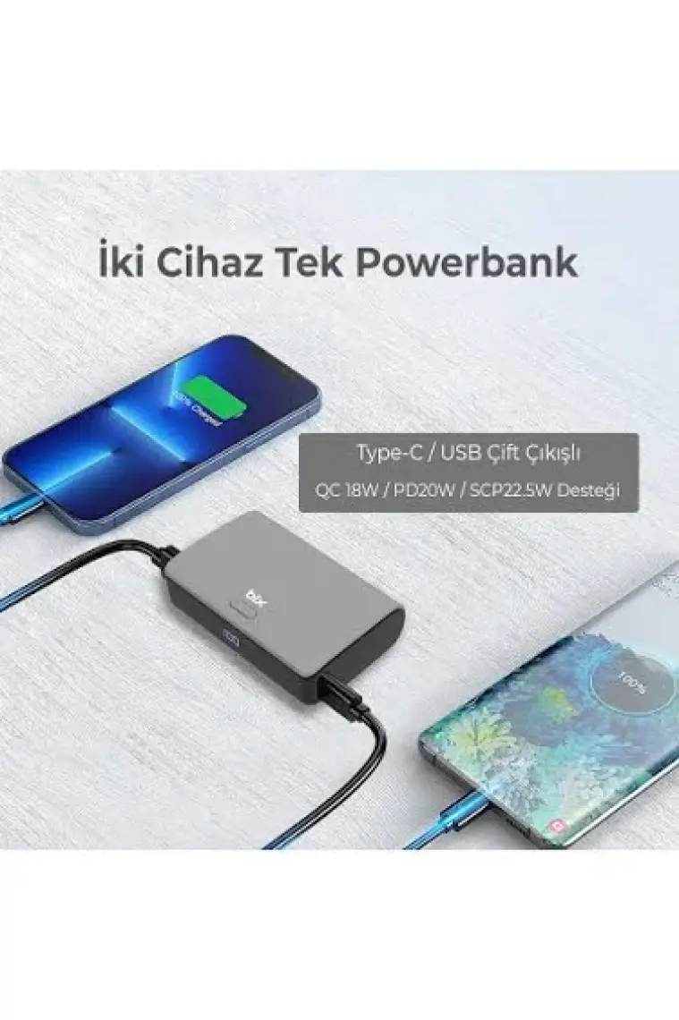 Bix PB106 10000mAh PD20W Type-C USB-A SCP 22.5W Çift Çıkışlı LED Göstergeli Kauçuk Kaplama Cep Boy Mini Powerbank Yeşil