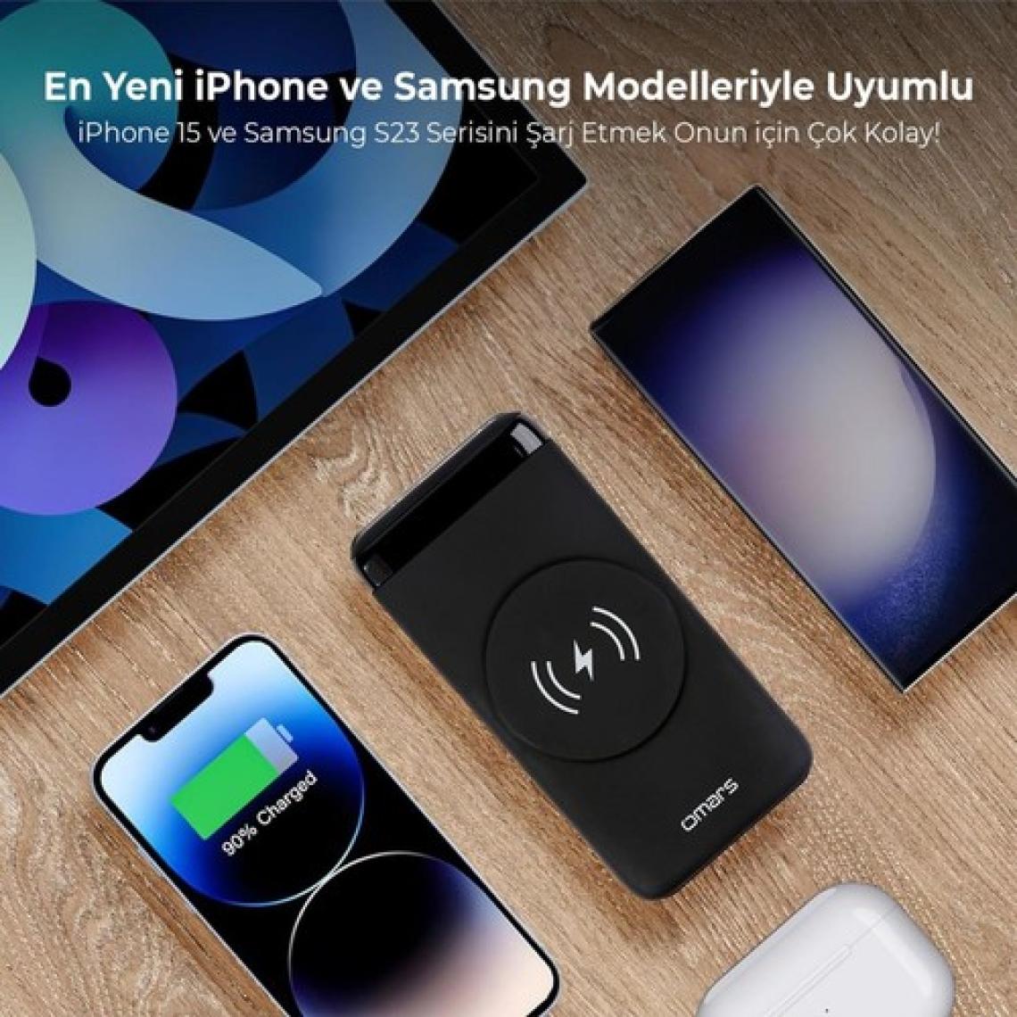 Omars 20W 10000MAH Kablosuz Şarj Powerbank LED Göstergeli USB Type-C ve Magsafe Uyumlu