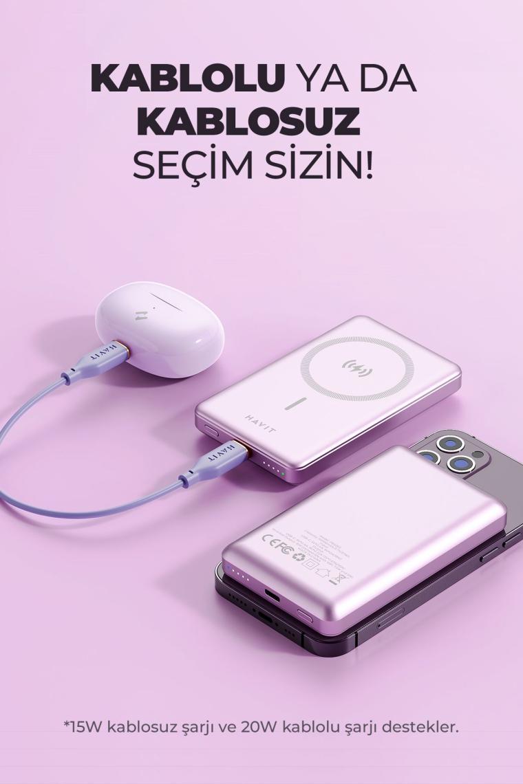 Havit 10000MAH Magsafe Manyetik Kablosuz Powerbank Ultra Ince 20W, Iphone Uyumlu