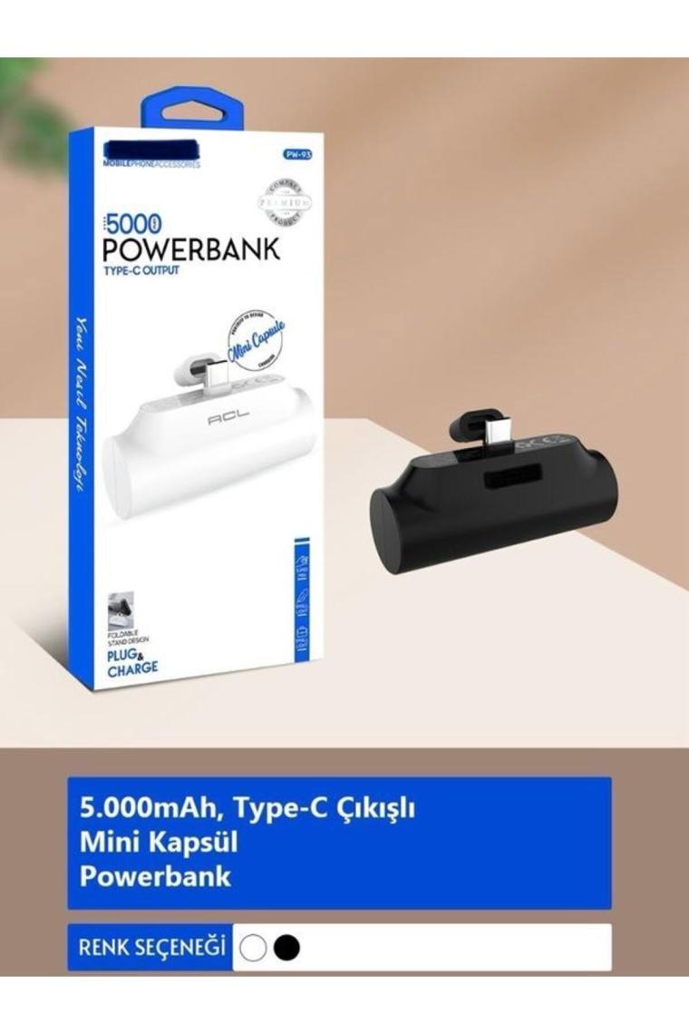 ÇELİKWORK PWQ93 5000Mah Elektronik Siyah Taşınabilir Batarya Powerbank TYPE-C Telefon MİNİ Şarj Aleti