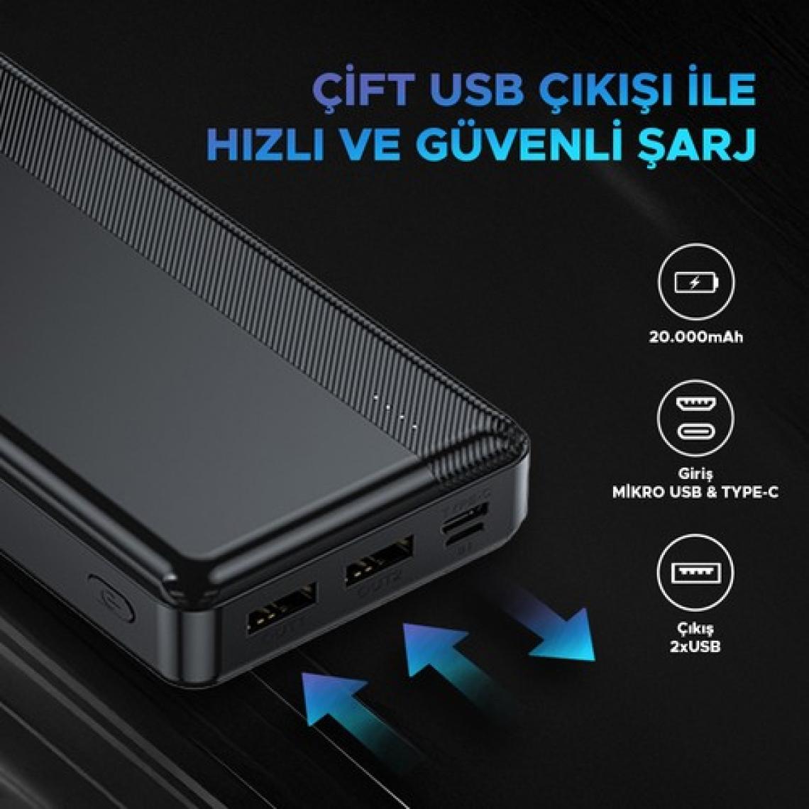 Dexim YB134 20.000 Mah LED Işıklı Powerbank Siyah - DCA0048