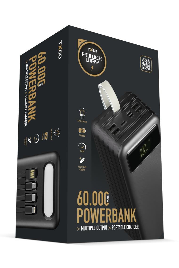 Powerway TX60 60000 Mah Fenerli Taşınabilir Şarj Aleti Siyah