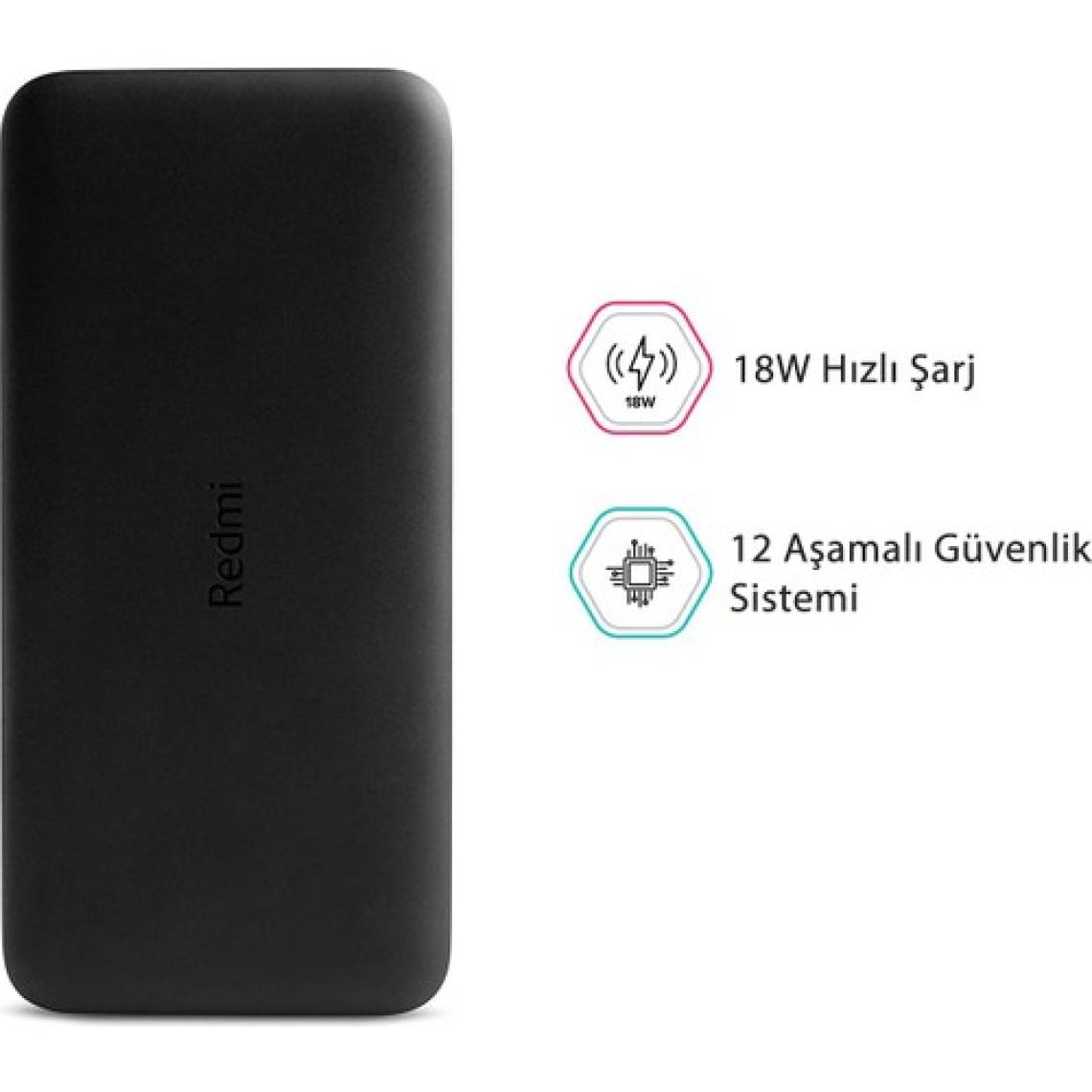 Xiaomi Redmi 20000 Mah Taşınabilir Hızlı Şarj Cihazı - USB-C - 18W 2 Çıkışlı Powerbank - Siyah