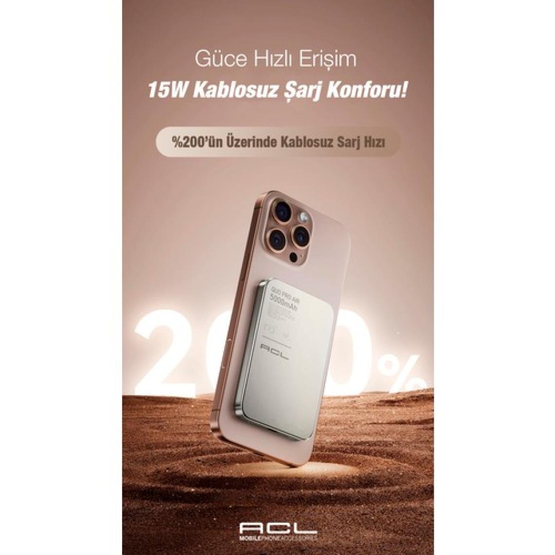 Acl PW-114 15W Magsafe Uyumlu Kablosuz Manyetik Powerbank | 5000mAh Hızlı Şarj | LED Göstergeli Taşınabilir Şarj Cihazı