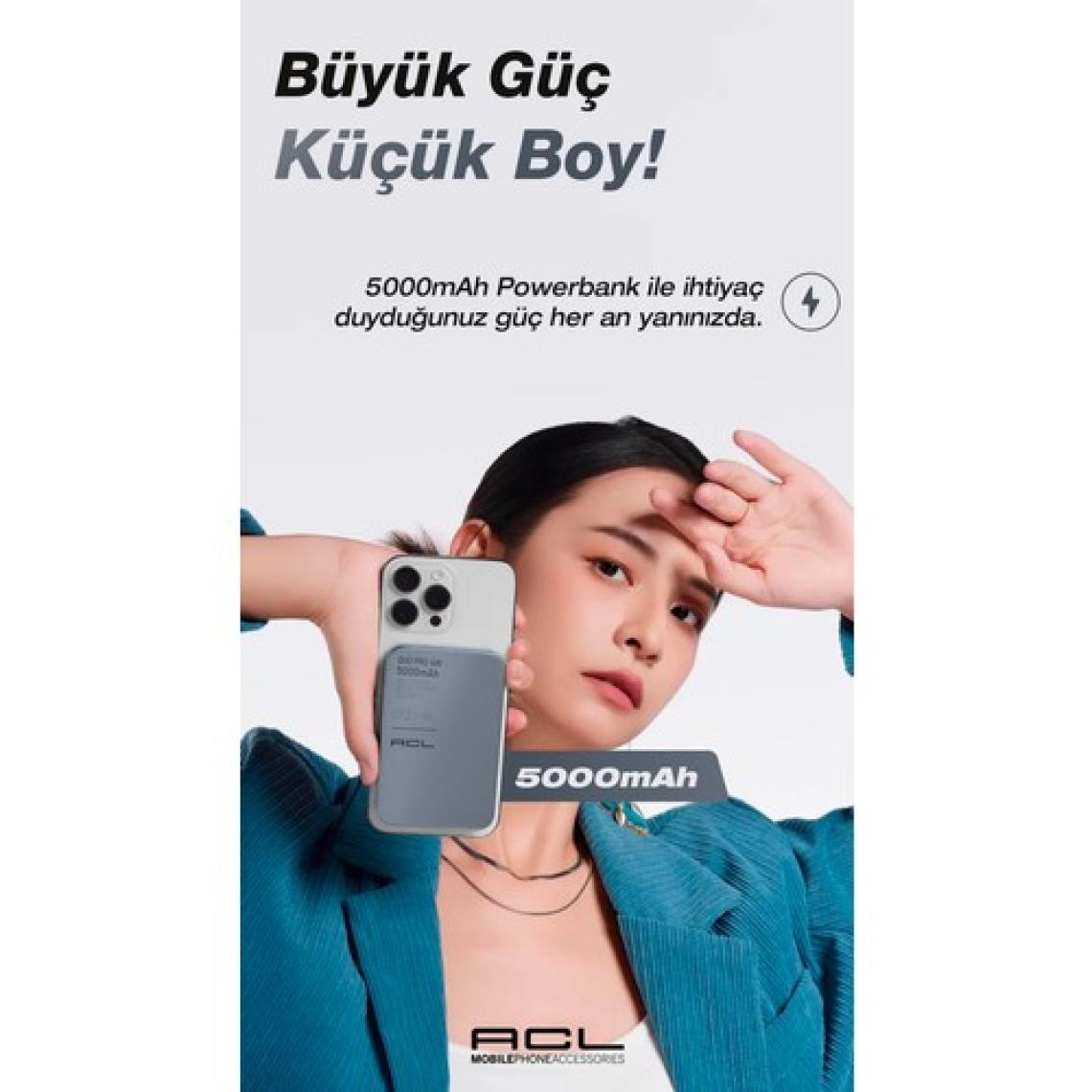 Acl PW-114 15W Magsafe Uyumlu Kablosuz Manyetik Powerbank | 5000mAh Hızlı Şarj | LED Göstergeli Taşınabilir Şarj Cihazı