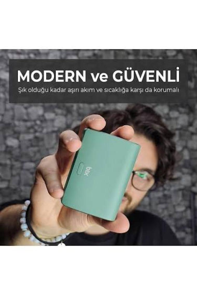 Bix PB106 10000mAh PD20W Type-C USB-A SCP 22.5W Çift Çıkışlı LED Göstergeli Kauçuk Kaplama Cep Boy Mini Powerbank Yeşil