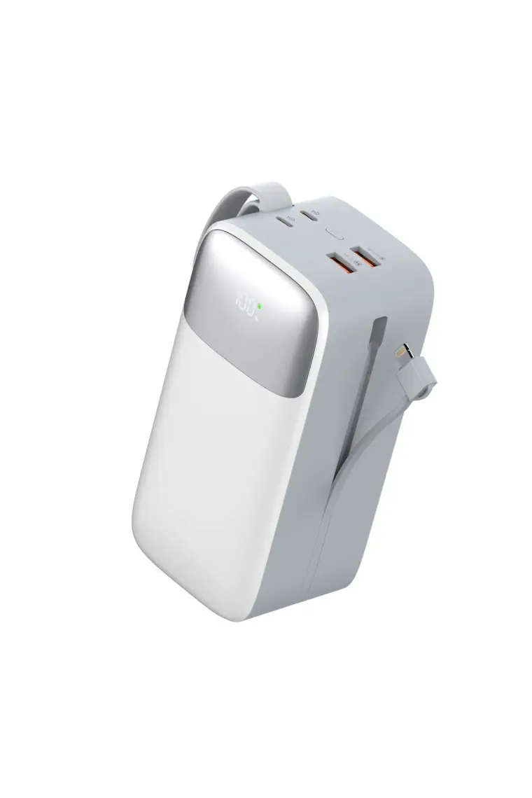 Sword 50000 mAh PD 22.5 W Hızlı Şarj Kendinden Kablolu Type-C & Lightning Powerbank Beyaz SW-50PO3