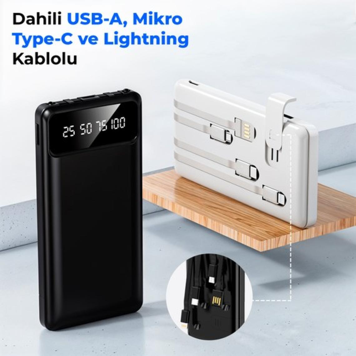 ACL PW-82 10.000mAh Powerbank Çoklu Şarj Kablolu Taşınabilir Şarj Cihazı