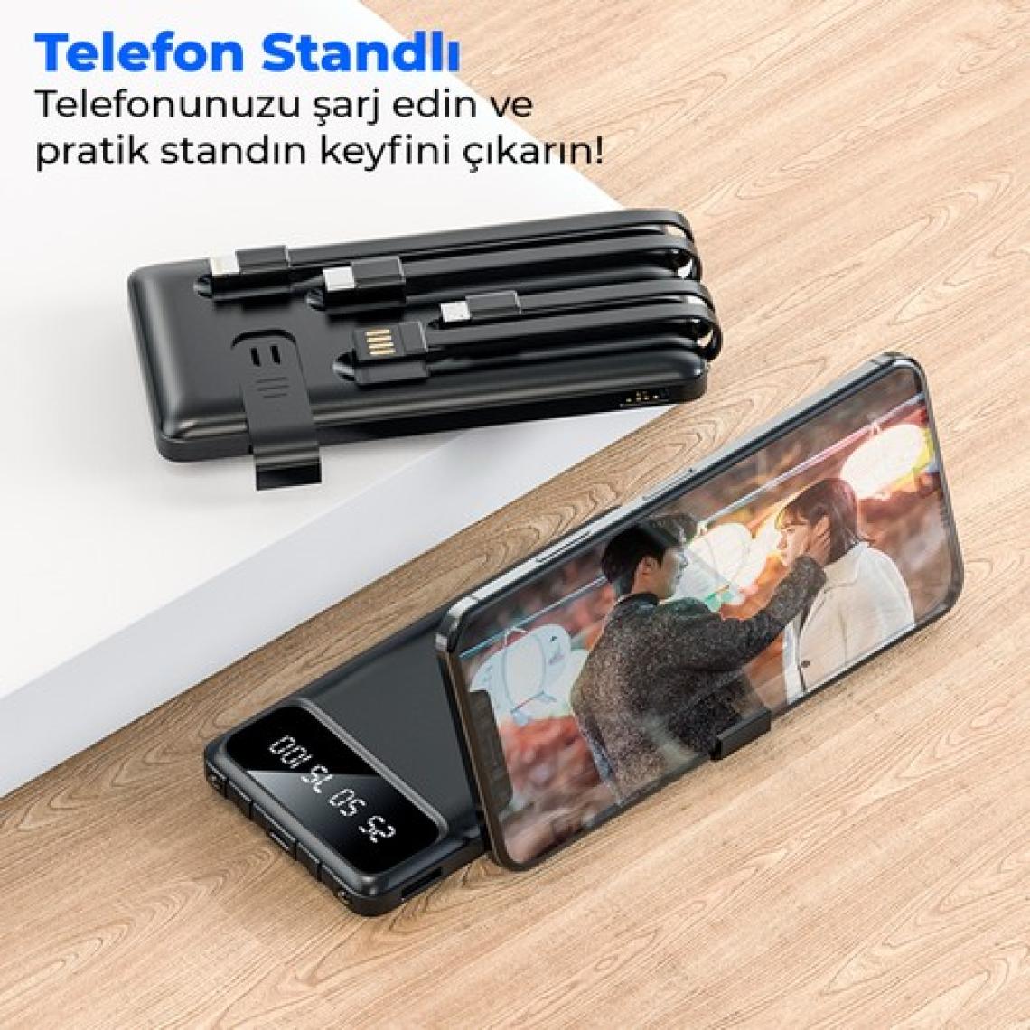 ACL PW-82 10.000mAh Powerbank Çoklu Şarj Kablolu Taşınabilir Şarj Cihazı