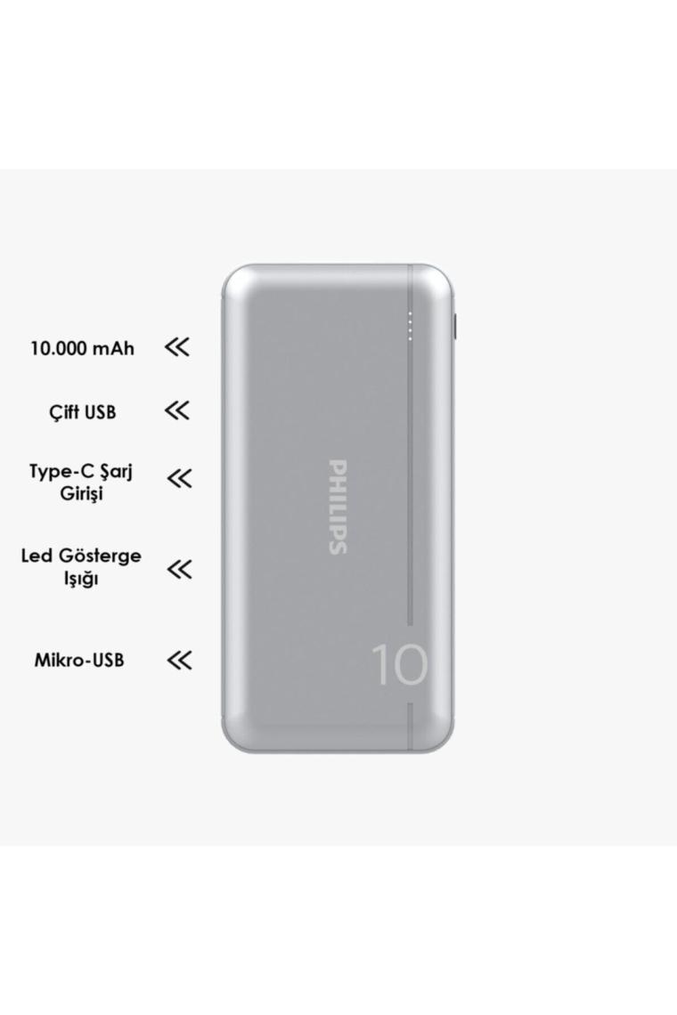 Philips DLP1810NV 10000 mAh 2 USB Çıkışlı Powerbank Gri