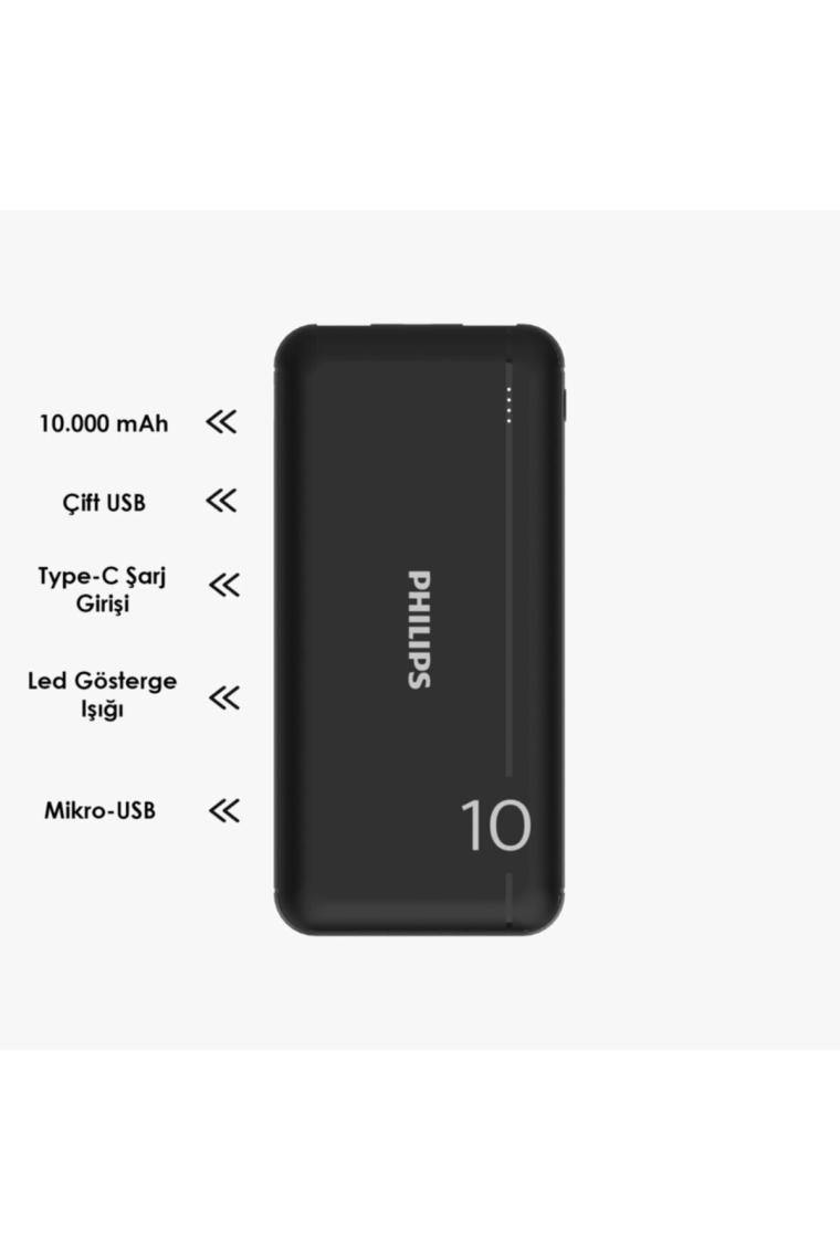 Philips Powerbank Ultra Compact 10000 Mah Dlp Seri DLP1810NB/62 Taşınabilir Çift USB Çıkışı Şarj Cihazı