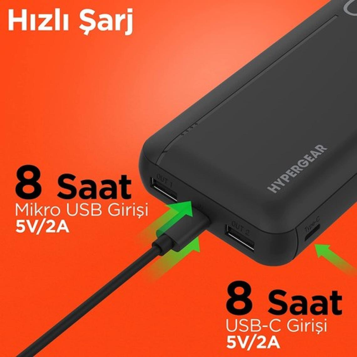 Hypergear 20000mAH Dual UsbA Çıkışlı Powerbank Siyah
