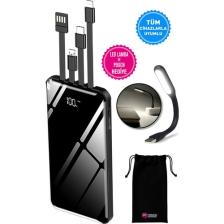 Intouch 10.000 mAh Prime Dijital Göstergeli Dahili Çoklu Kablolu Powerbank Siyah