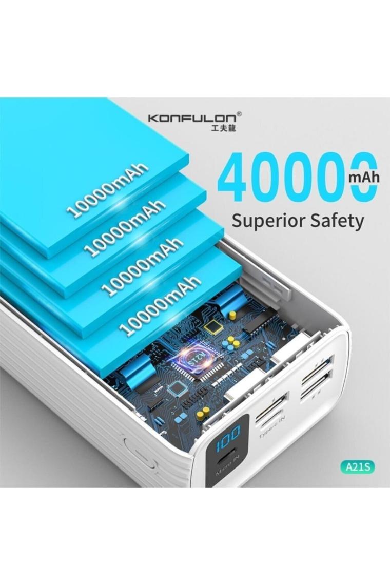 Fuchsia A21S LCD Göstergeli Powerbank 40000 mAh Konfulon Yüksek Kapasiteli Hızlı Şarj Özellikli Power Station