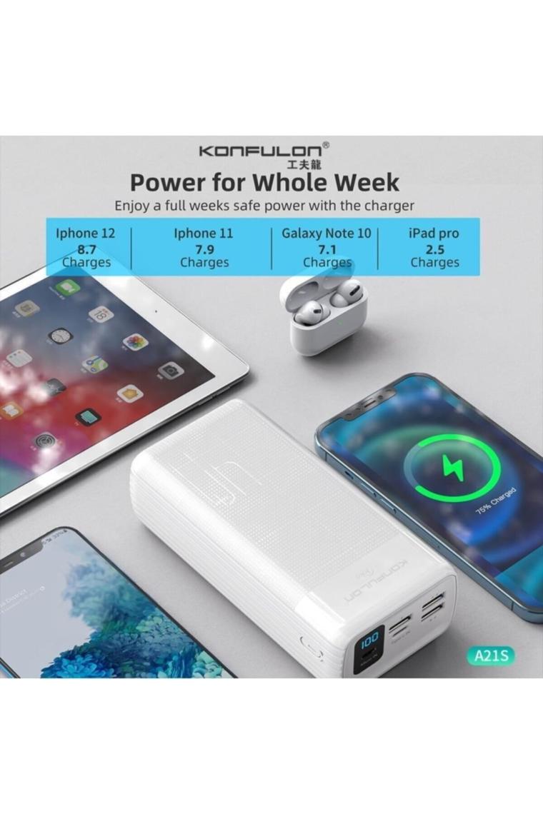 Fuchsia A21S LCD Göstergeli Powerbank 40000 mAh Konfulon Yüksek Kapasiteli Hızlı Şarj Özellikli Power Station