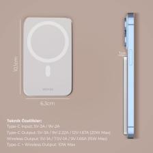 Woyax By Deji Magsafe Powerbank 5000 Mah 20w Hızlı Taşınabilir Batarya iPhone 12 13 14 15 16 Pro Max Mini - BEYAZ
