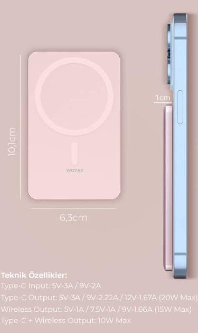 Woyax By Deji Magsafe Powerbank 5000 mAh 20w Hızlı Taşınabilir Şarj Cihazı Batarya iPhone 12 13 14 15 16 11 Pro Max Mini - Beyaz