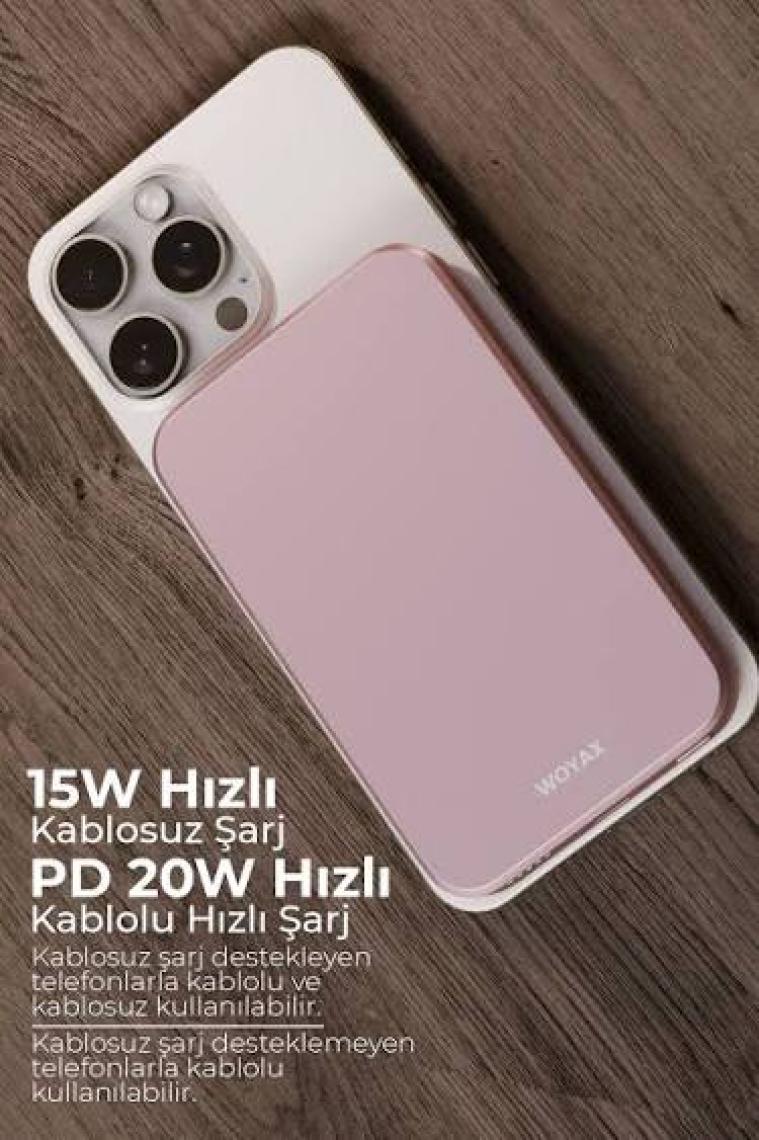 Woyax By Deji Magsafe Powerbank 5000 mAh 20w Hızlı Taşınabilir Şarj Cihazı Batarya iPhone 12 13 14 15 16 11 Pro Max Mini - Beyaz