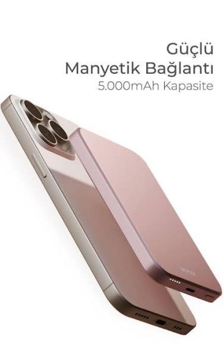 Woyax By Deji Magsafe Powerbank 5000 mAh 20w Hızlı Taşınabilir Şarj Cihazı Batarya iPhone 12 13 14 15 16 11 Pro Max Mini - Beyaz