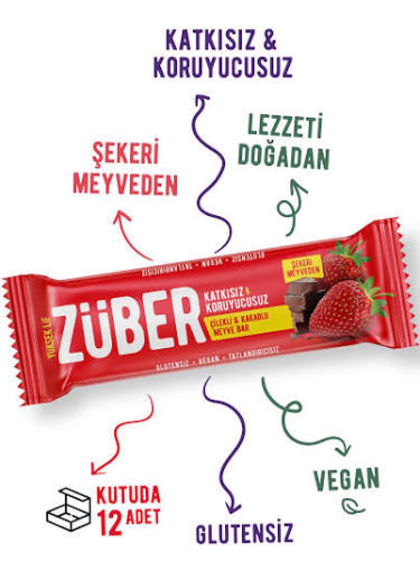 Züber Çilekli ve Kakaolu Meyve Bar 40gr  X 12 Adet