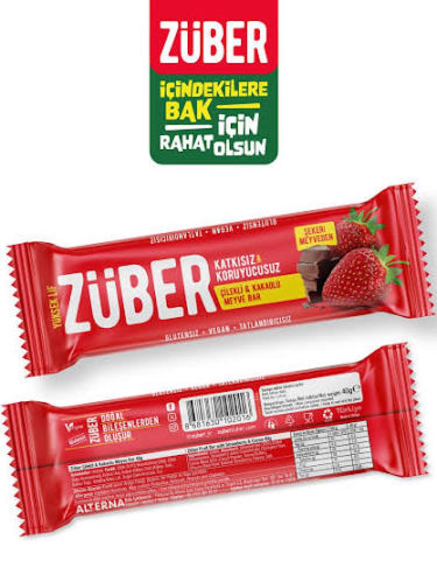 Züber Çilekli ve Kakaolu Meyve Bar 40gr  X 12 Adet